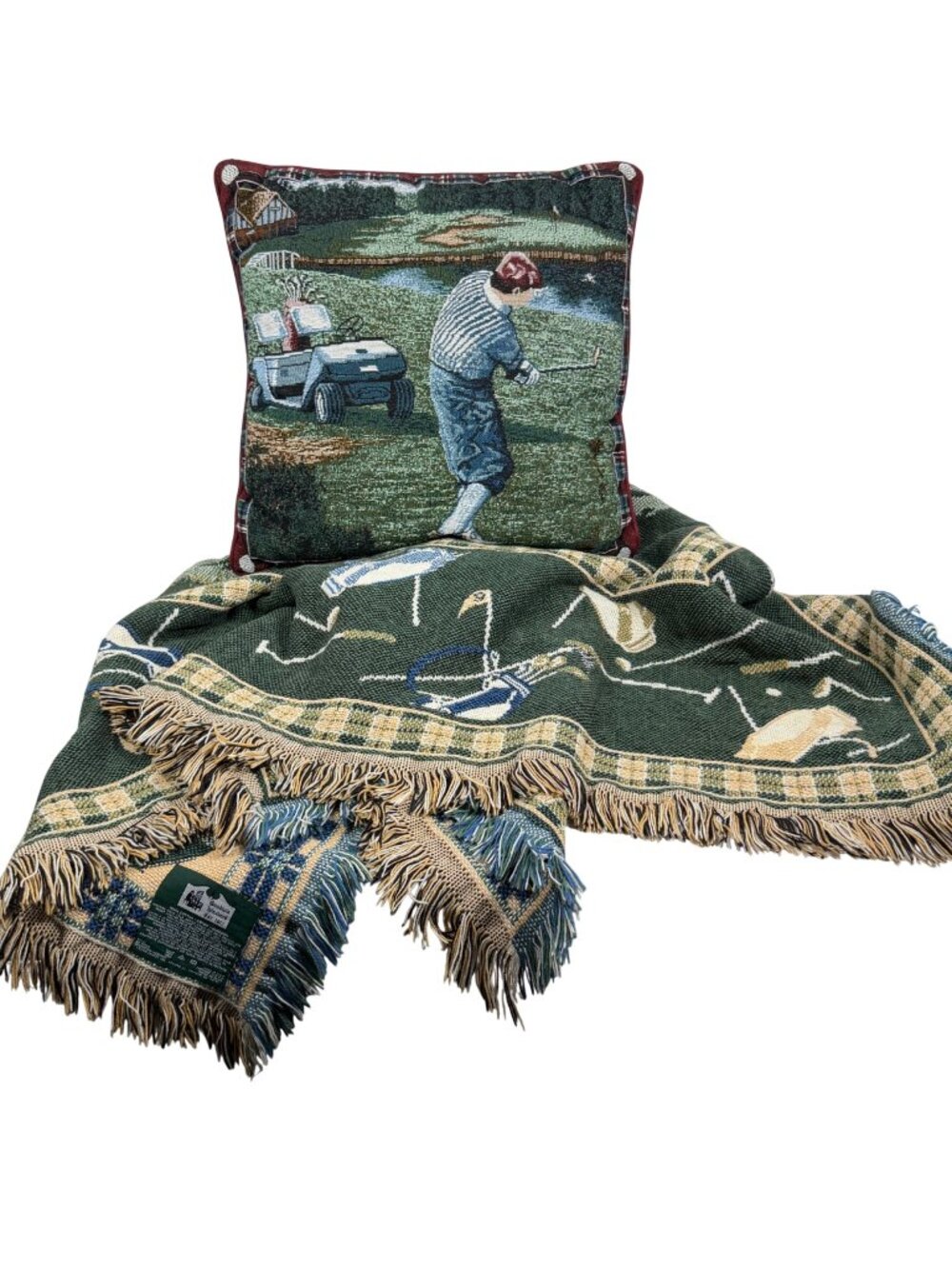 Golf-Themed Woven Throw Blanket + Decorative Pillow Set By Goodwin Weavers